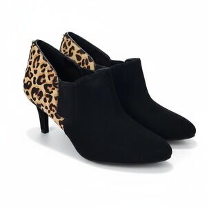 Cole Haan Maxfield Shooties Ankle Boots Booties Sz 10B Black Leopard Suede Fur‎